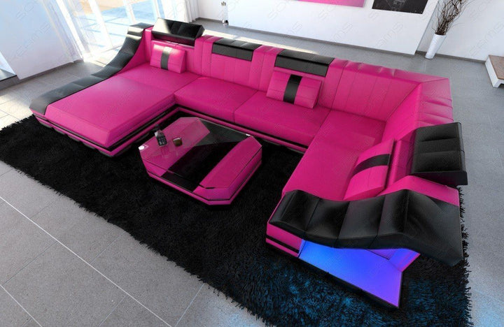 Mega Wohnlandschaft Turino U Form pink schwarz