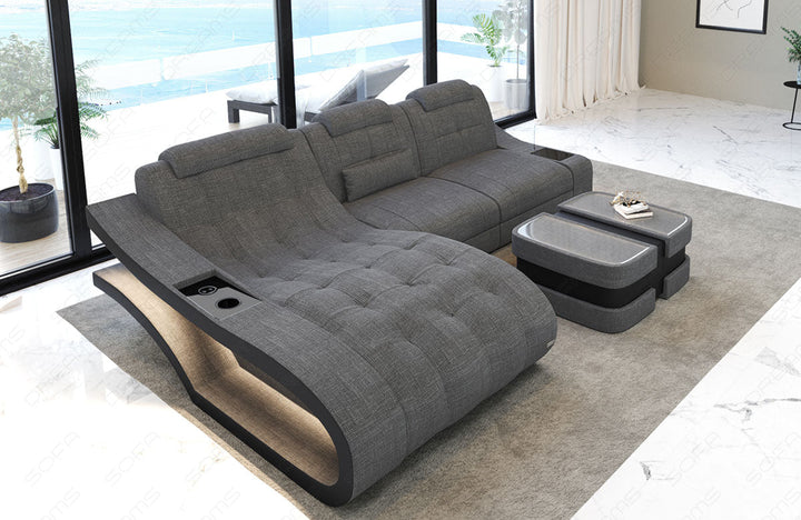 Polster Ecksofa Elegante L Form Strukturstoff in grau - Hugo5