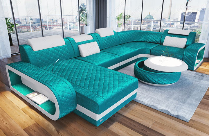 Sofa Berlin U Form in Stoff als Stoffsofa Mini in hellblau - SunVelvet1013
