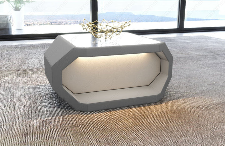 Mikrofaser Couchtisch Asti Stoff in hellgrau - Mineva12 - optional mit LED Beleuchtung erhÃ¤ltlich.