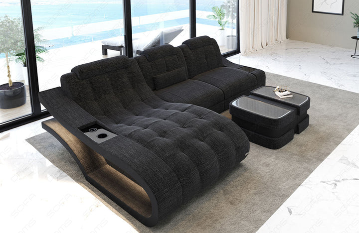 Polster Ecksofa Elegante L Form Strukturstoff in schwarzgrau - Hugo12