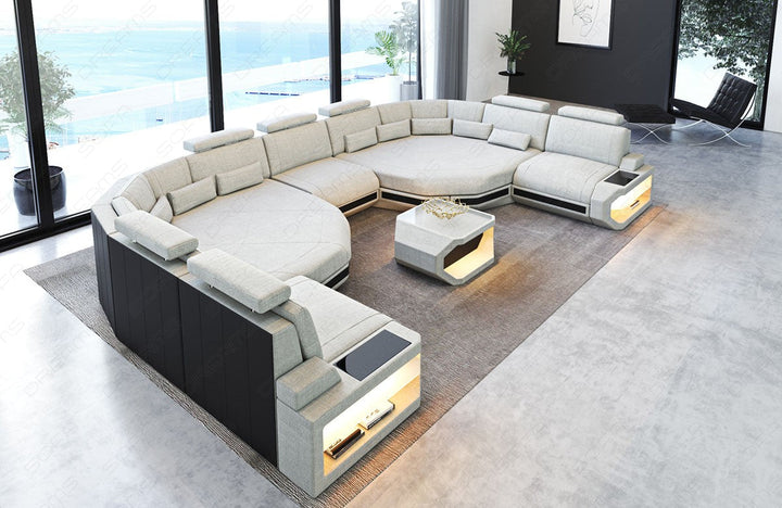 XXL Polster Wohnlandschaft Asti in elfenbein - Hugo1 mit der Nebenfarbe Schwarz. Couchtisch und USB AnschlÃ¼sse sind optional erhÃ¤ltlich.