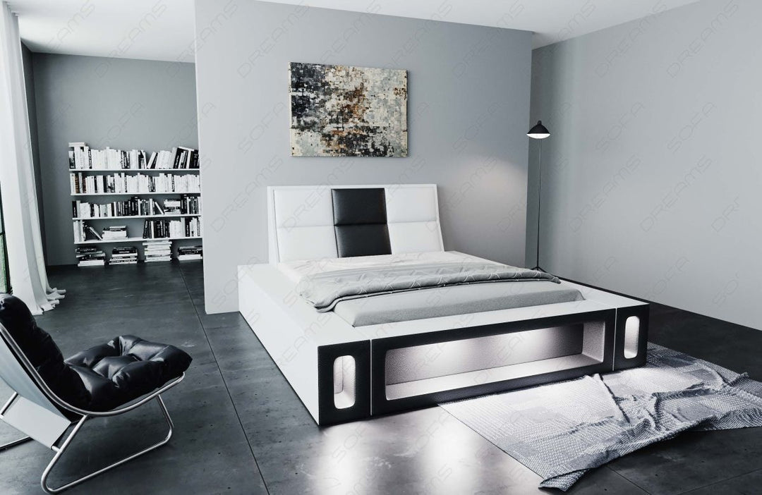 Design Wasserbett Venosa LED Kunstleder in weiÃŸ-schwarz