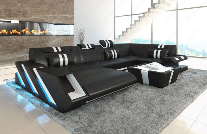 Moderne Wohnlandschaft Apollonia U Form mit LED in schwarz-weiss