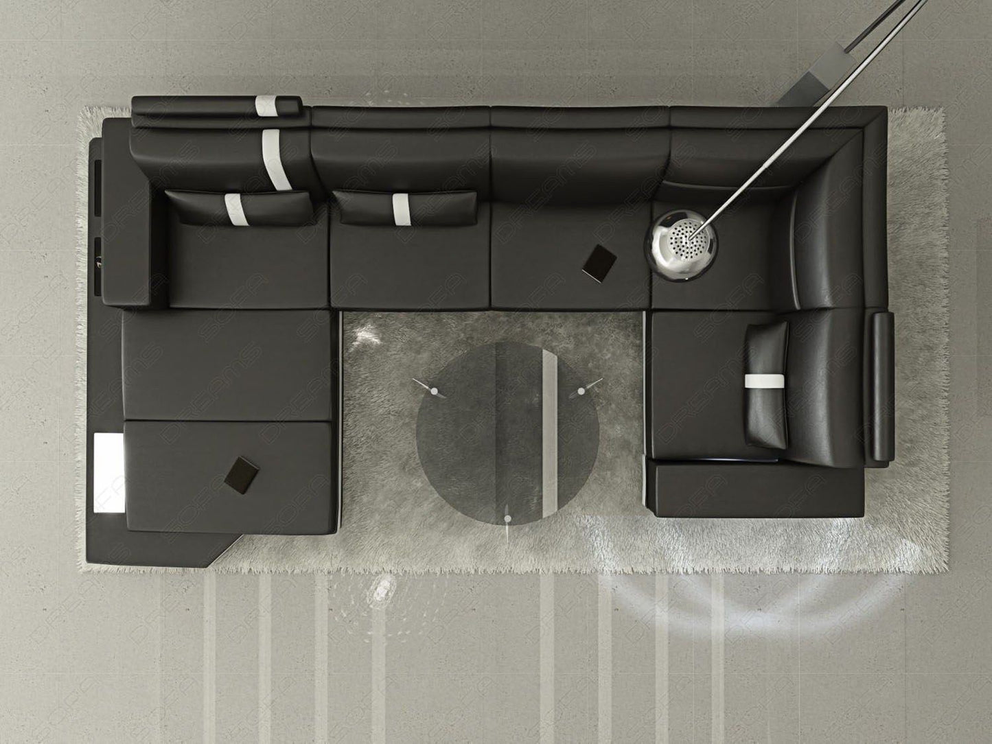 Miranolo Sectional As A Leather Sofa With Led