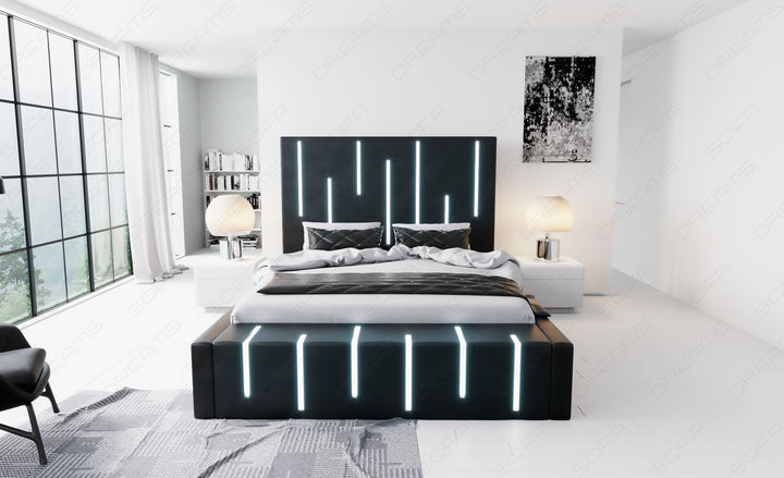 Designerbett Milona in schwarz mit LED