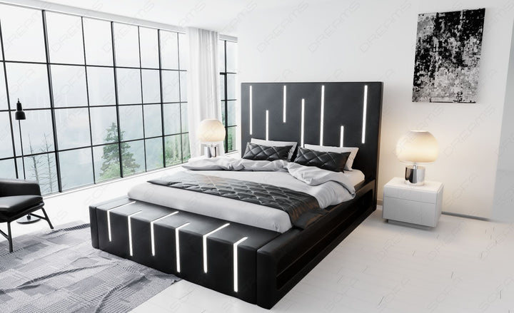 Designerbett Milona in schwarz mit schwarzem Seitenkasten