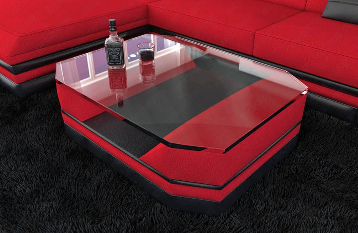 Design Stoff Wohnzimmertisch Turino in rot - Mineva20 Mikrofaser Stoff