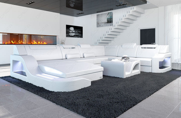 Ledersofa Palermo XXL Farbe weiÃŸ mit LED Beleuchtung