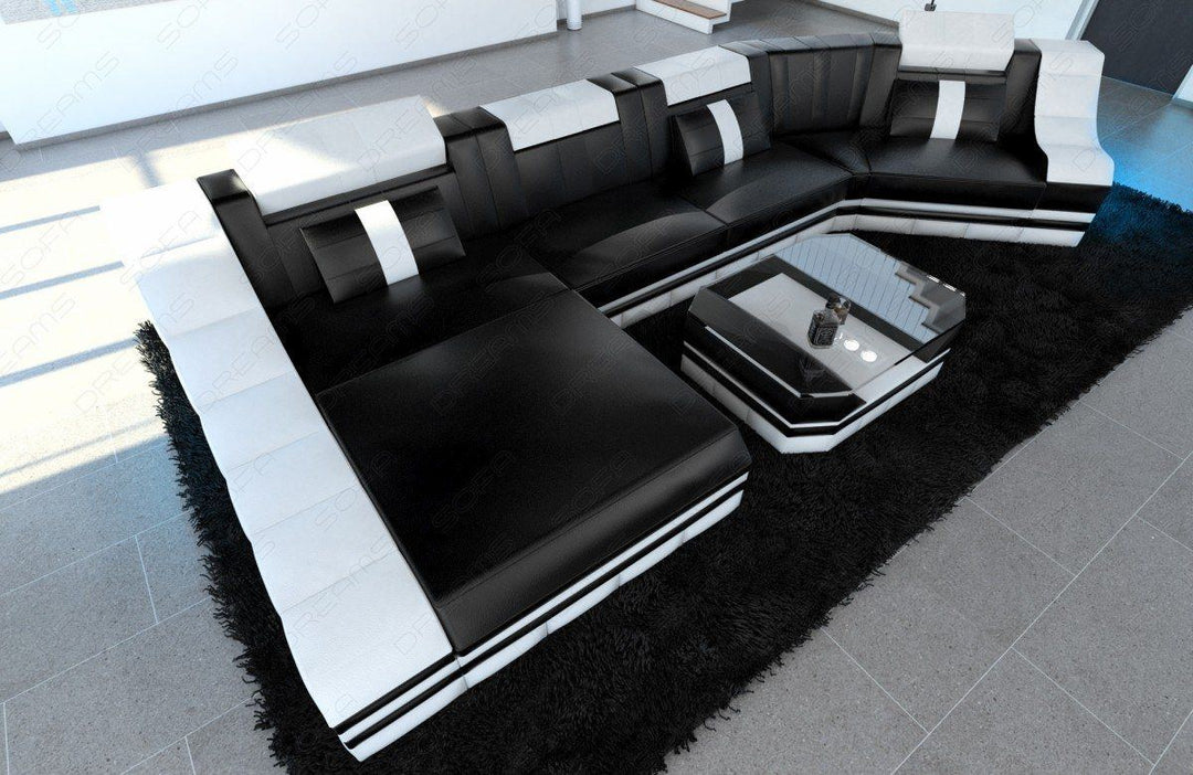 Luxus Wohnlandschaft Turino C Form mit LED Beleuchtung RGB in schwarz weiss