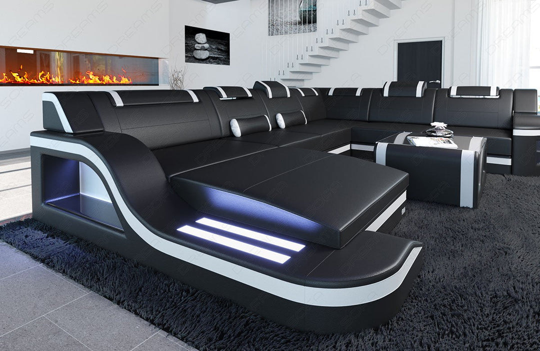 Sofa Wohnlandschaft Palermo XXL mit LED in schwarz-weiÃŸ