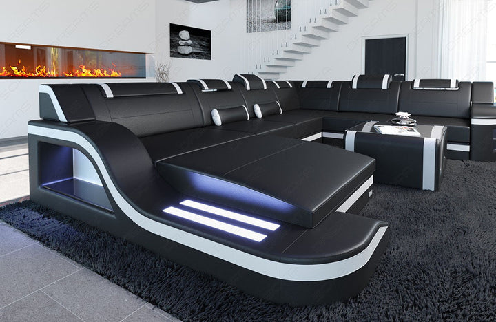 Sofa Wohnlandschaft Palermo XXL mit LED in schwarz-weiÃŸ