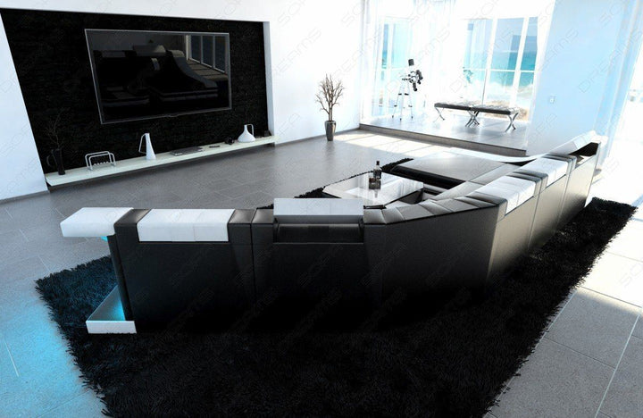 XXL Ledersofa Wohnlandschaft Turino CL in schwarz-weiss