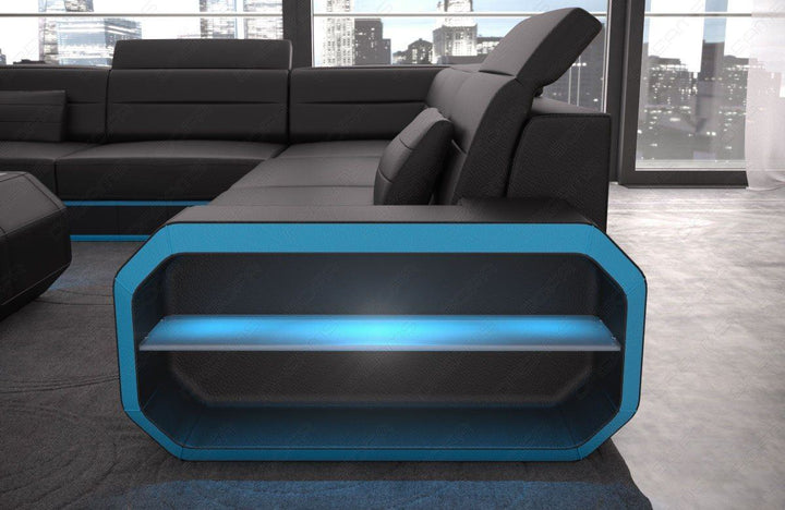Moderne Leder Wohnlandschaft mit LED Beleuchtung in schwarz-blau