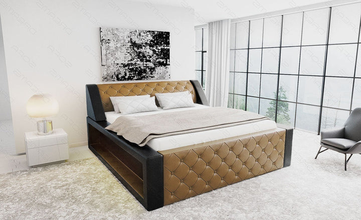 Designerbett Arezzo in sandbeige-schwarz