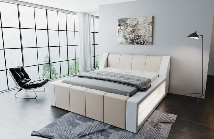 Kunstleder Designer Bettgestell Fermo in beige-weiÃŸ
