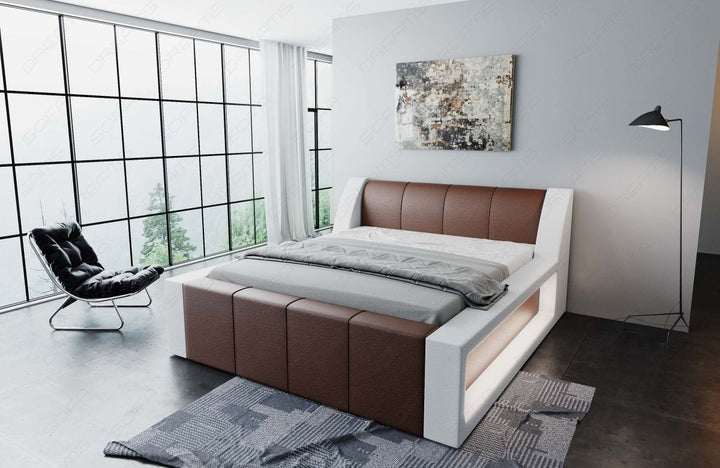 Kunstleder Designer LED Bettgestell Fermo in dunkelbraun-weiÃŸ