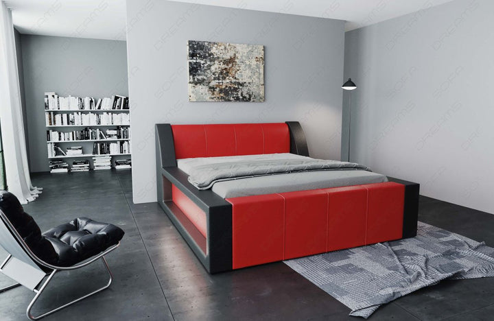 Kunstleder Designer Bettgestell Fermo in rot-schwarz