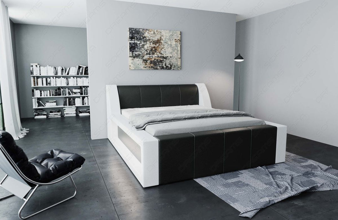 Kunstleder Designer LED Bettgestell Fermo in schwarz-weiÃŸ
