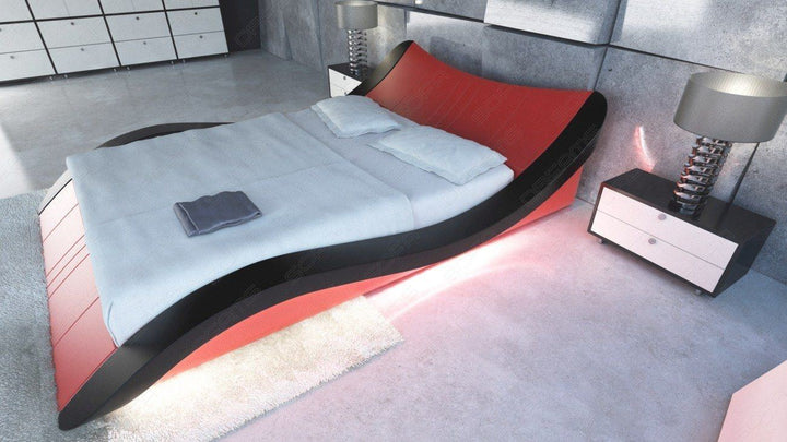 Luxus Ehebett Frankfurt in Leder in rot Nebenfarbe schwarz
