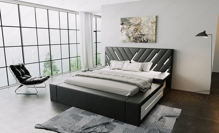 Modernes Designerbett Contrada in schwarz mit weiÃŸen SeitenkÃ¤sten