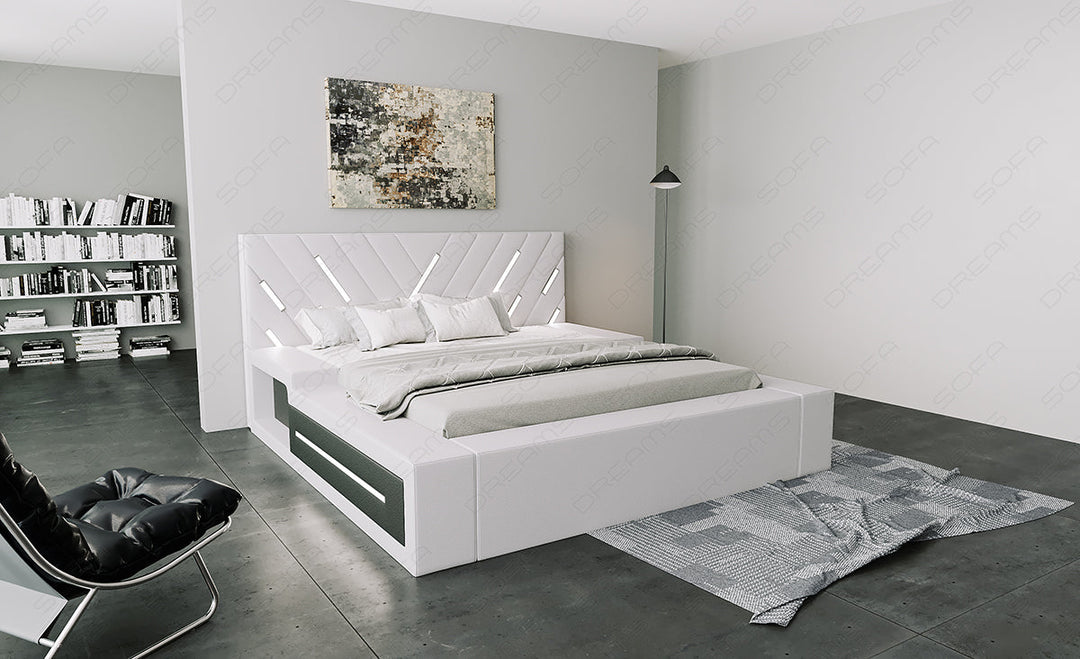 Modernes Bett Contrada in weiÃŸ mit schwarzem Seitenkasten