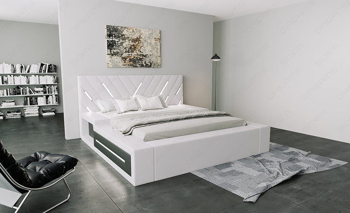 Modernes Bett Contrada in weiÃŸ mit schwarzem Seitenkasten