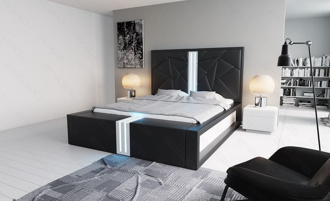 Designerbett Imperia in schwarz mit weiÃŸem Seitenkasten