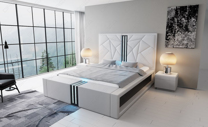 Designerbett Imperia Leder in weiÃŸ mit schwarzem Seitenkasten