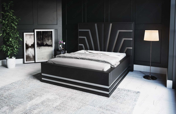 Design Bettgestell Cecina in Schwarz mit silbernen Zierleisten - Matratze und Lattenrost optional erhÃ¤ltlich