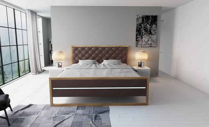 Leder Designerbett Levanto in dunkelbraun