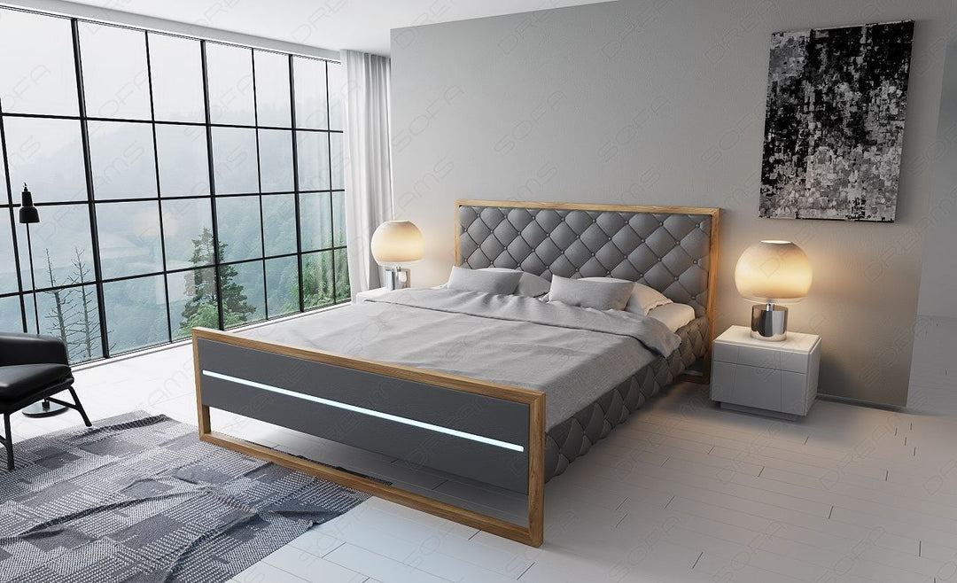 Leder Designerbett Levanto in grau