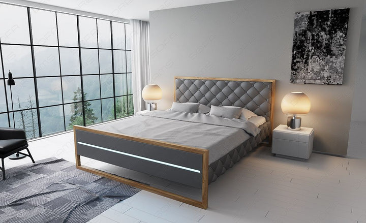 Leder Designerbett Levanto in grau