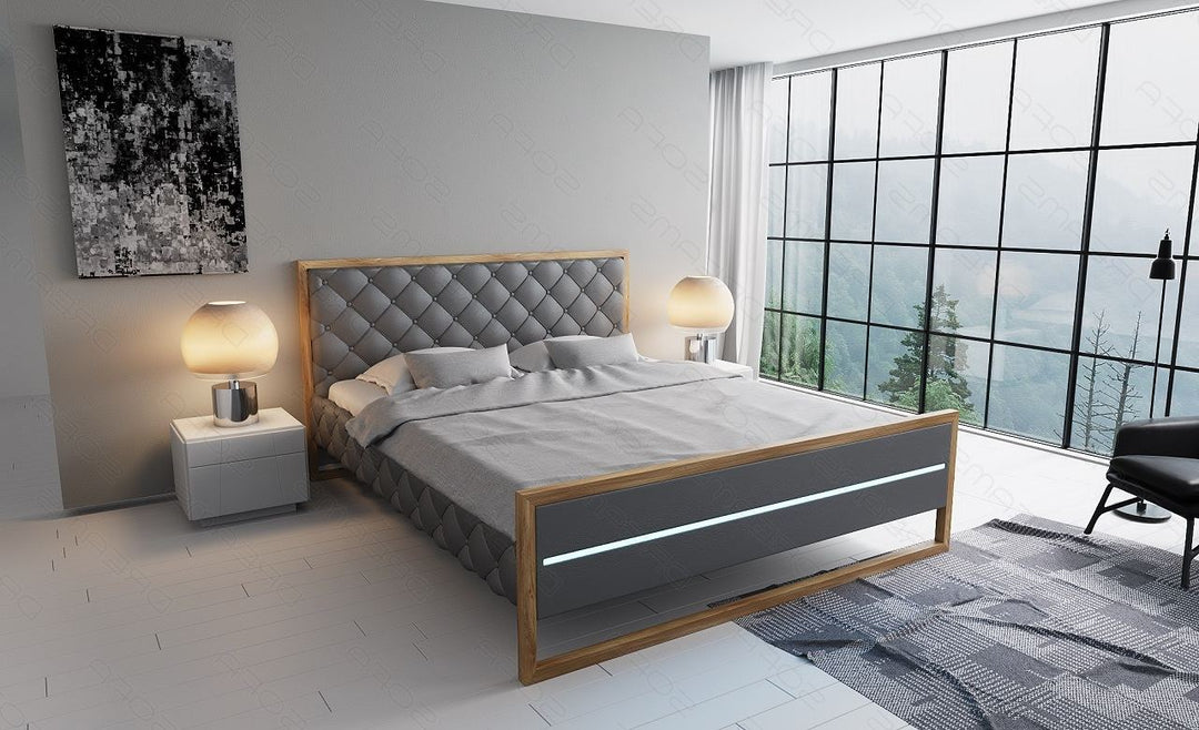 Leder Designerbett Levanto in grau