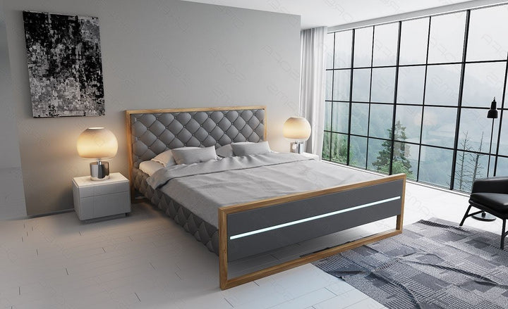 Leder Designerbett Levanto in grau
