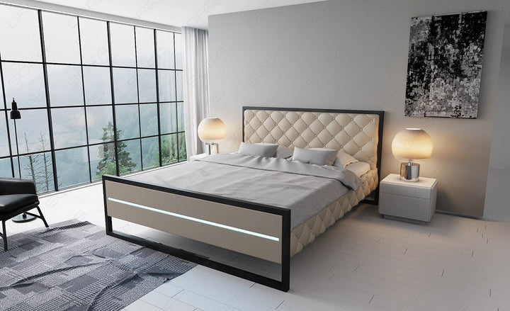 Leder Designerbett Levanto in sandbeige