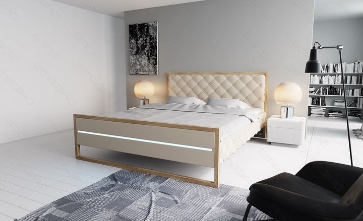 Leder Designerbett Levanto in sandbeige
