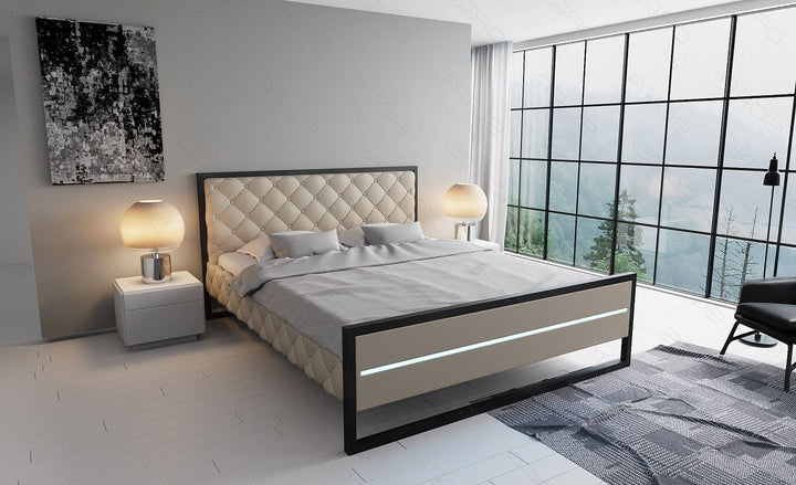 Leder Designerbett Levanto in sandbeige