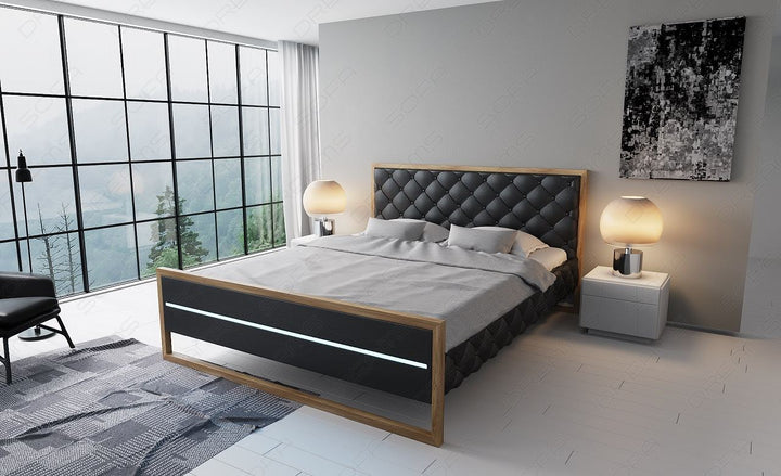 Leder Designerbett Levanto in schwarz