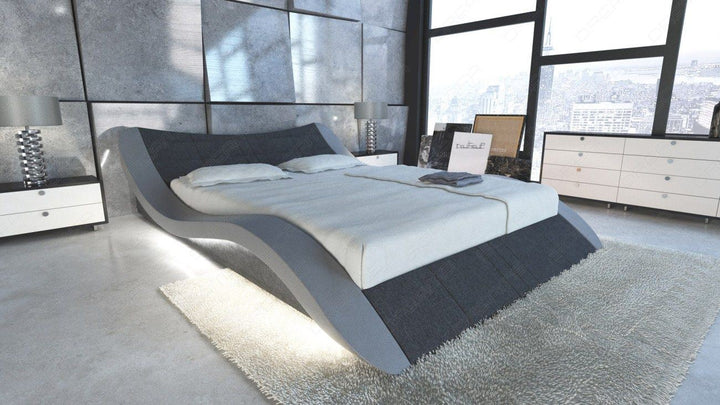 Ehebett Wasserbett Frankfurt mit Stukturstoff schwarzgrau Hugo12 - Nebenfarbe grau