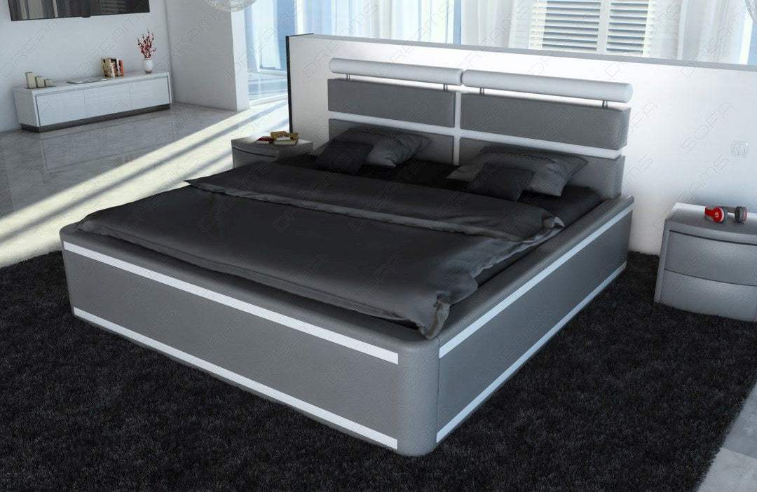 Lederbett Venedig Komplett in grau weiss mit LED Beleuchtung