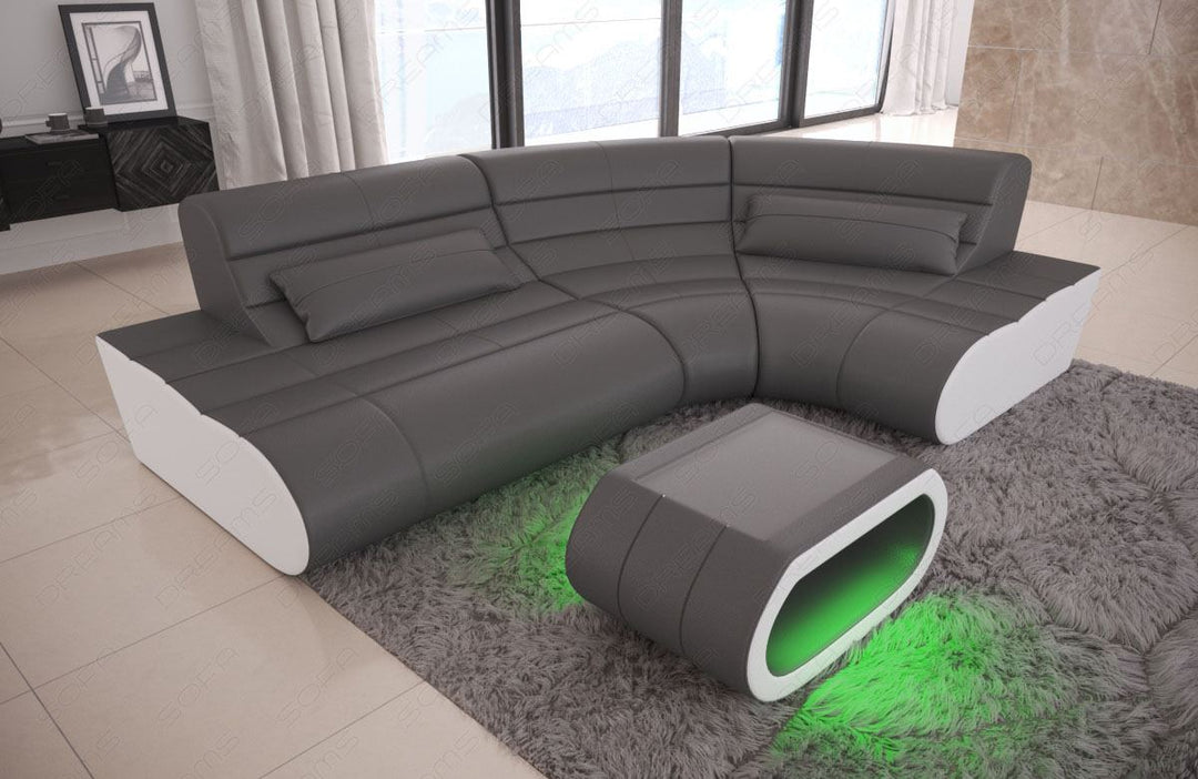 Leder Ecksofa Concept Mini in grau-weiss