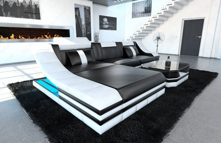 Ledersofa Turino in schwarz-weiss