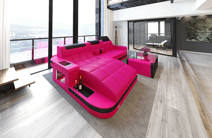 Leder Sofa Wave als L Form in pink - schwarz