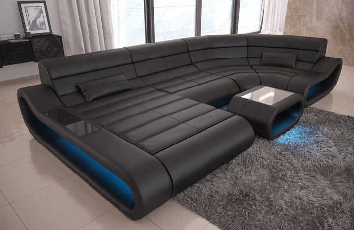 Ledercouch modern LED Concept U Form Farbe schwarz