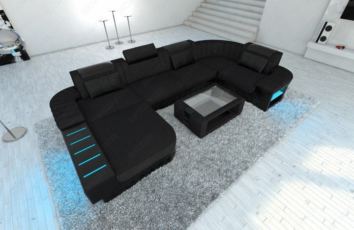 Stoffsofa Wohnlandschaft Bellagio U Form in dunkelgrau - Hugo13 Strukturstoff