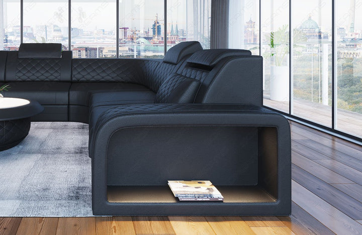 Detailbild Armlehne beim L Form Mini Ledersofa Foggia mit LED und USB