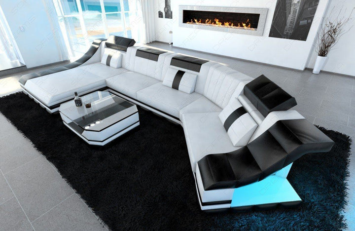 Ecksofa Turino C Form in weiss-schwarz