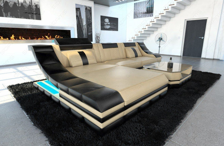 Ecksofa Turino mit LED Beleuchtung  sandbeige-schwarz