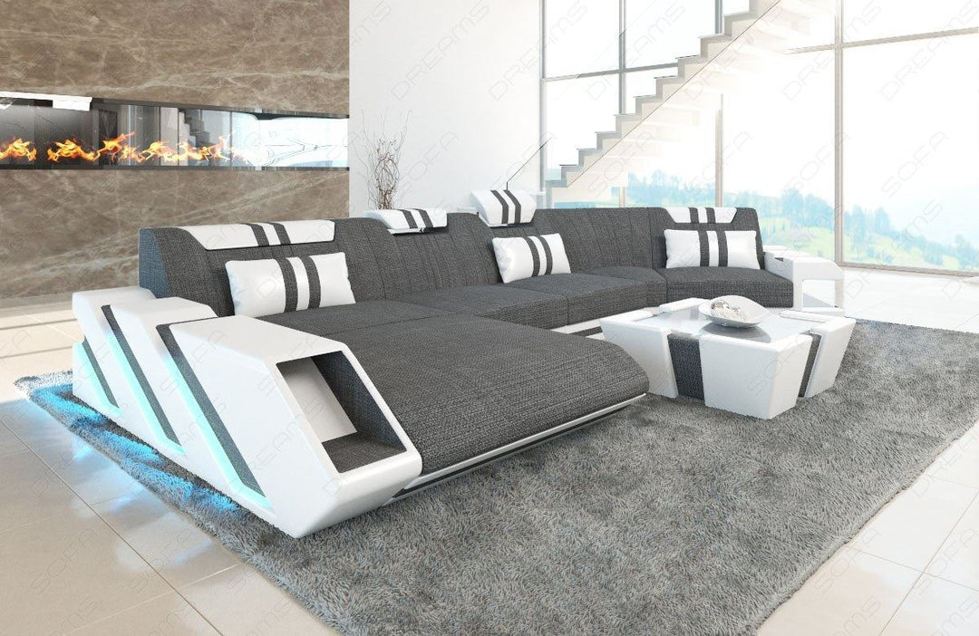 Stoff Wohnlandschaft Apollonia C Form Strukturstoff in grau - Hugo5